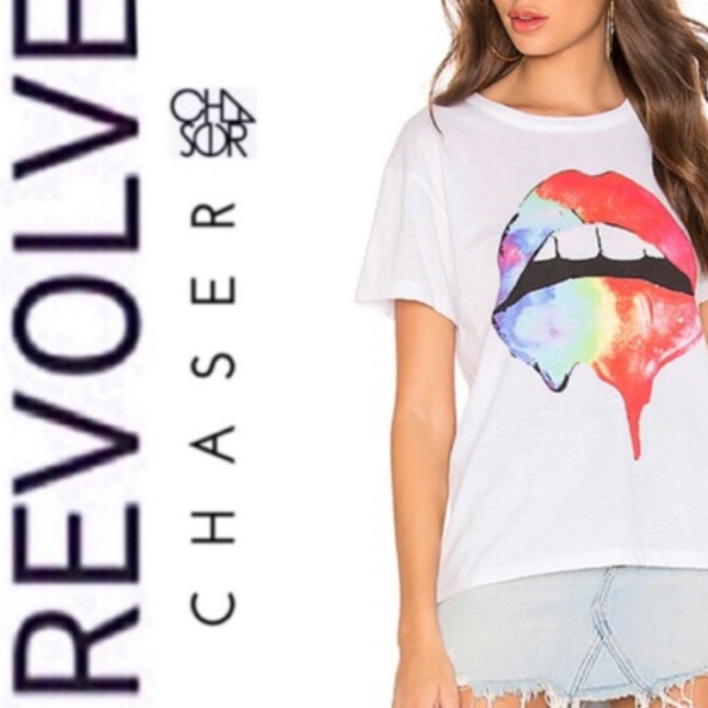 Revolve x Chaser Rainbow Lips Tee, Small, New